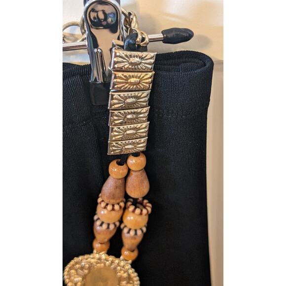 Vintage Wood Bead Metal Disk Chain Belt 27-42" - Picture 4 of 6